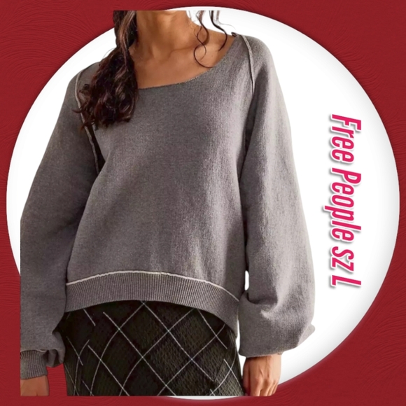 FREE PEOPLE We The Free Grey Pullover Sweatshirt NWT sz L - Picture 2 of 11